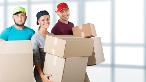 Office equipment and furniture prepared for a commercial move