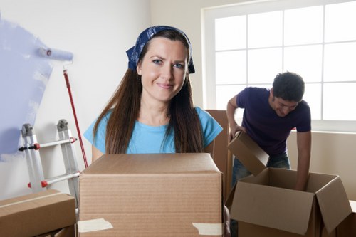 Packed boxes and household items inside a removals van