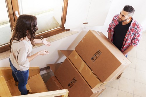 Packed office equipment ready for local relocation